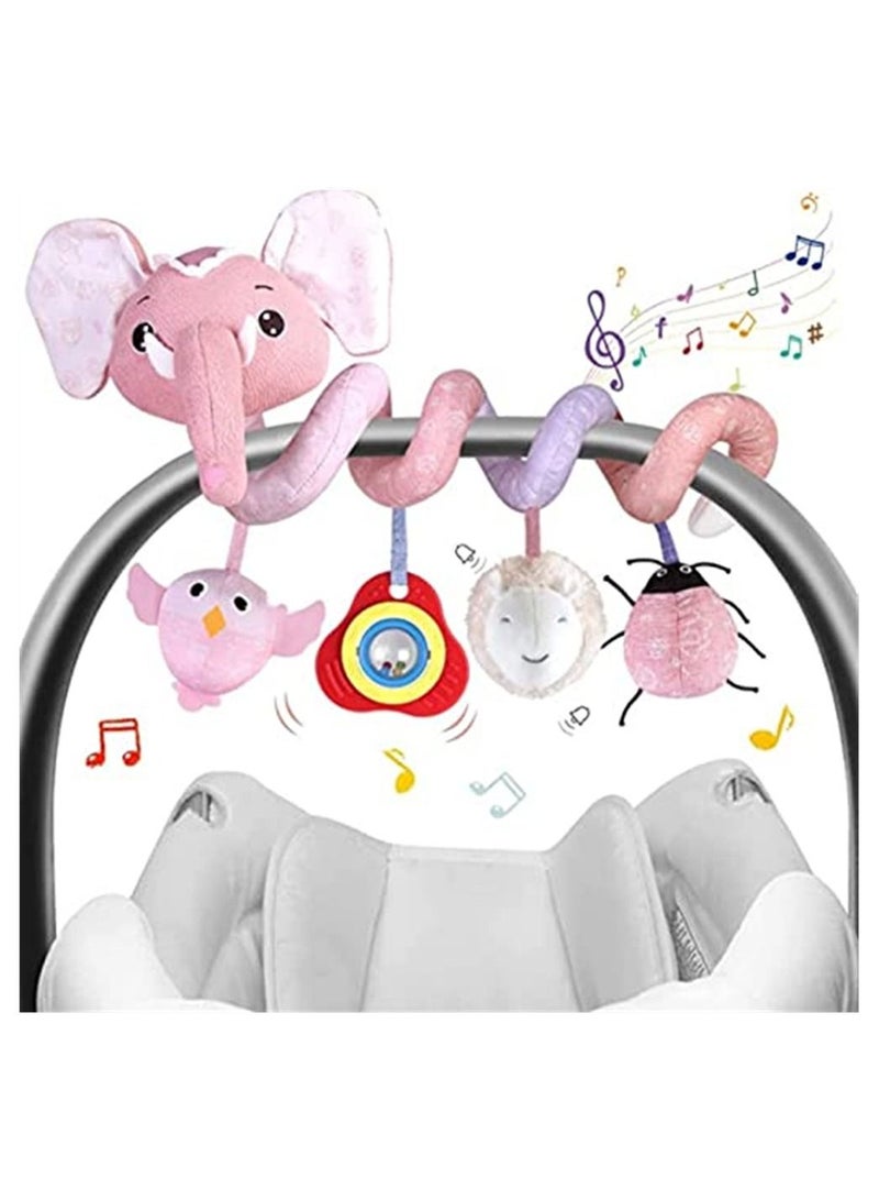 Baby Stroller Toys, Car Seat Toys for Infants, Crib Rattles Learning Hanging Sensory Development Spiral Plush with Music Squeaker,