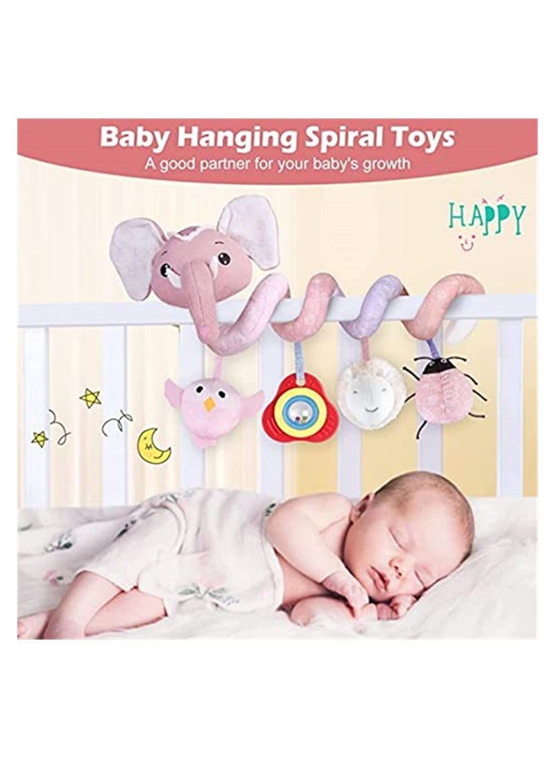 Baby Stroller Toys, Car Seat Toys for Infants, Crib Rattles Learning Hanging Sensory Development Spiral Plush with Music Squeaker,