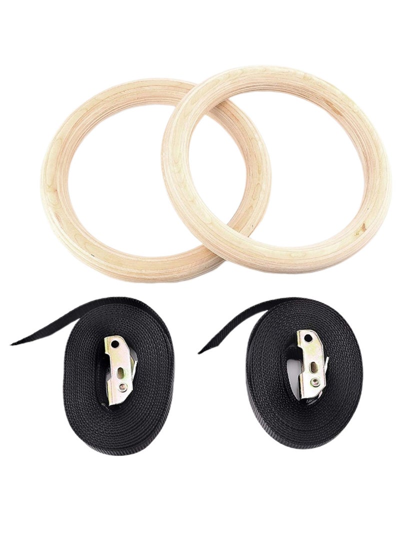 Pair OF Wooden Portable Gymnastics Rings Home Fitness Gym Crossfit Strength Training 1.32kg
