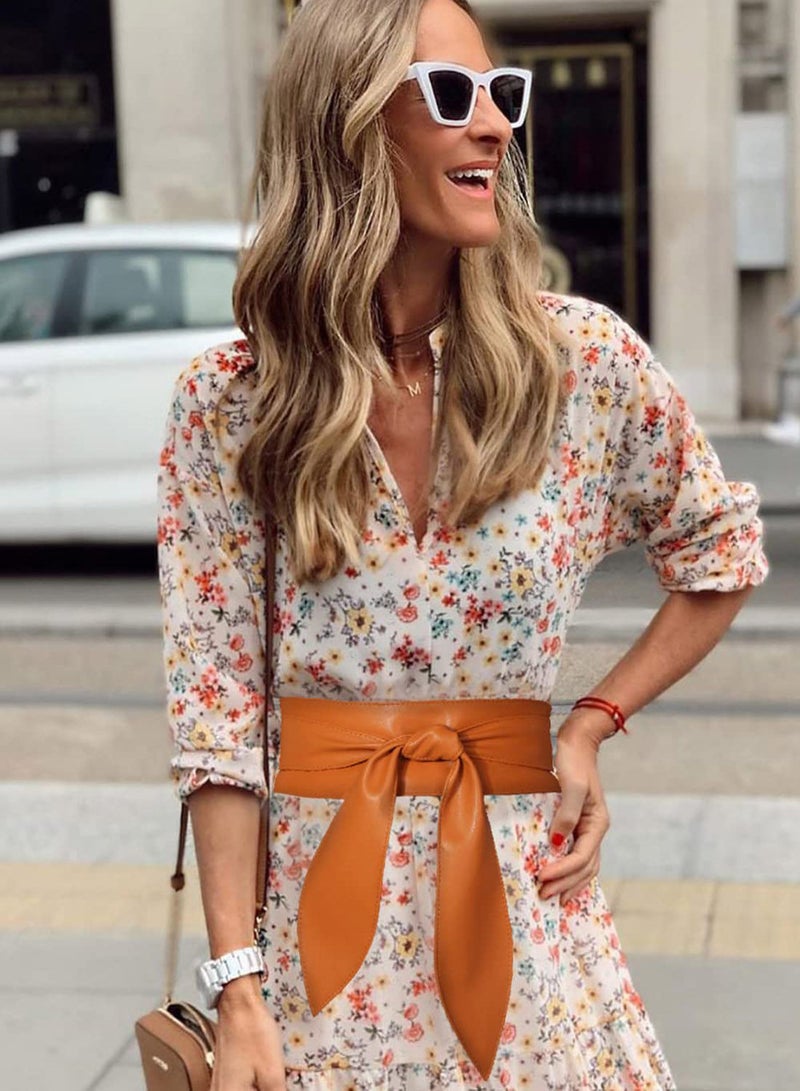 Women's Fashion Belt, Wide Girdle Soft and Versatile Elegant Bow Ribbon Extra Long Belt Chic Faux Leather Waist for Jeans, Dress Solid Color Belts