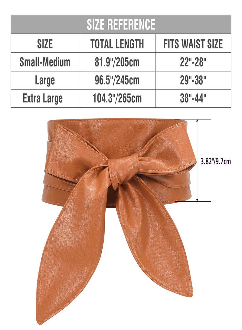 Women's Fashion Belt, Wide Girdle Soft and Versatile Elegant Bow Ribbon Extra Long Belt Chic Faux Leather Waist for Jeans, Dress Solid Color Belts