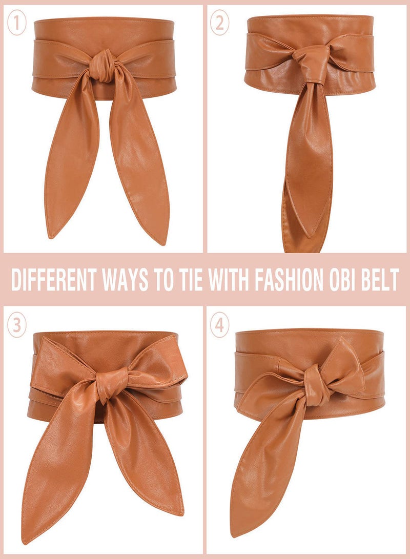 Women's Fashion Belt, Wide Girdle Soft and Versatile Elegant Bow Ribbon Extra Long Belt Chic Faux Leather Waist for Jeans, Dress Solid Color Belts