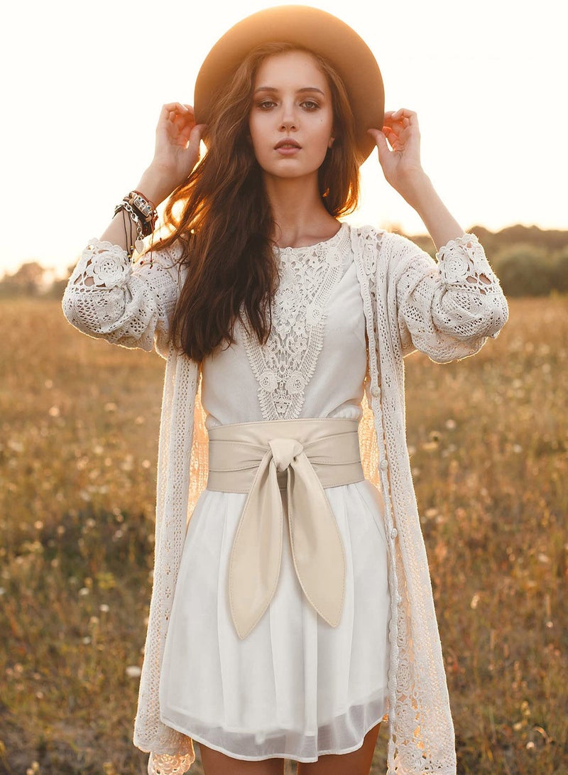 Women's Fashion Belt, Wide Girdle Soft and Versatile Elegant Bow Ribbon Extra Long Belt Chic Faux Leather Waist for Jeans, Dress Solid Color Belts