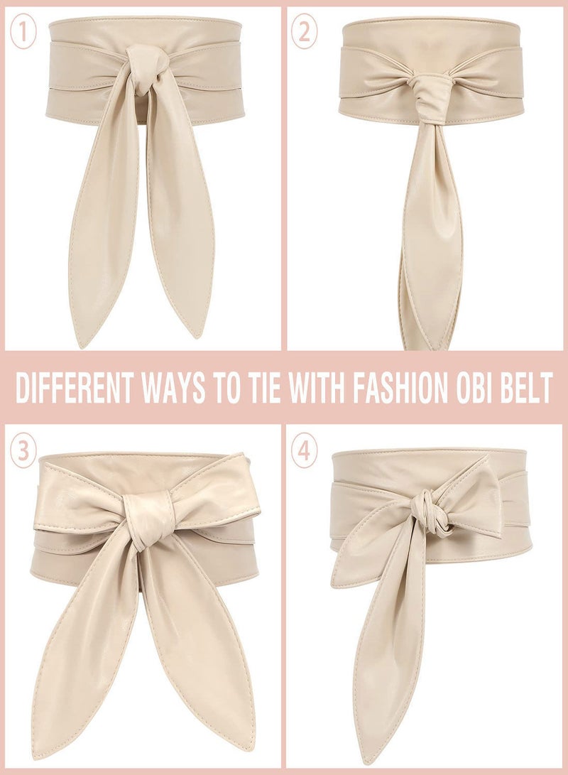 Women's Fashion Belt, Wide Girdle Soft and Versatile Elegant Bow Ribbon Extra Long Belt Chic Faux Leather Waist for Jeans, Dress Solid Color Belts