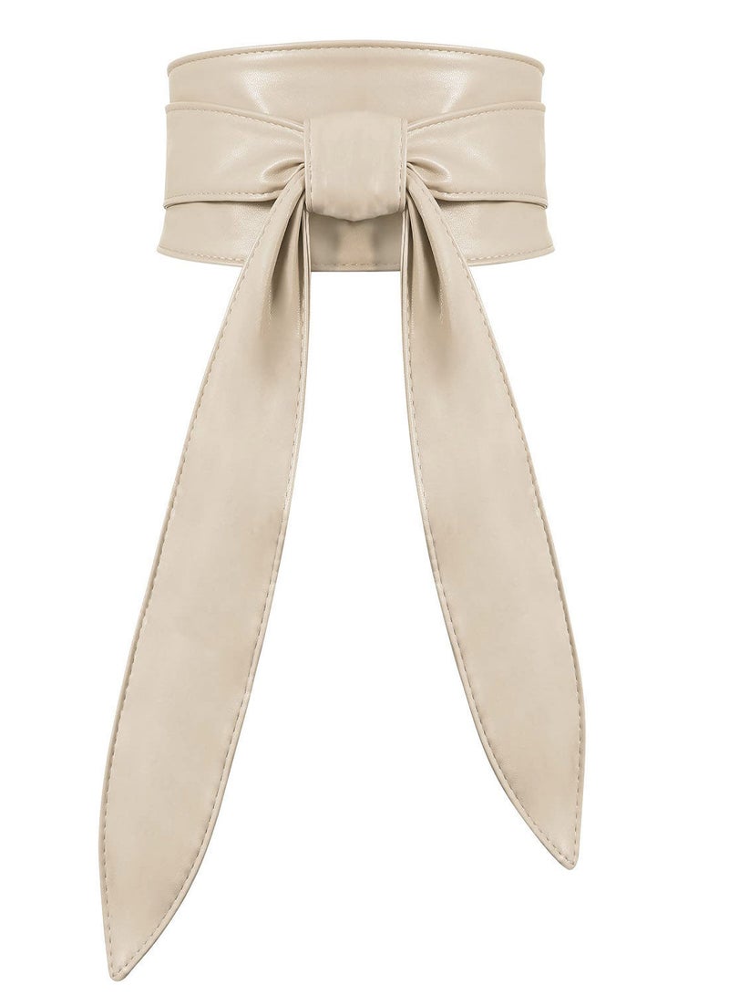 Women's Fashion Belt, Wide Girdle Soft and Versatile Elegant Bow Ribbon Extra Long Belt Chic Faux Leather Waist for Jeans, Dress Solid Color Belts