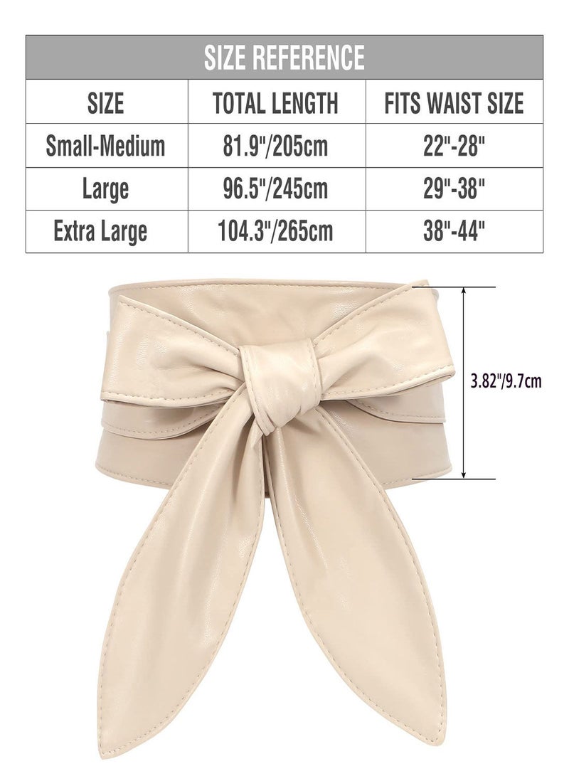 Women's Fashion Belt, Wide Girdle Soft and Versatile Elegant Bow Ribbon Extra Long Belt Chic Faux Leather Waist for Jeans, Dress Solid Color Belts