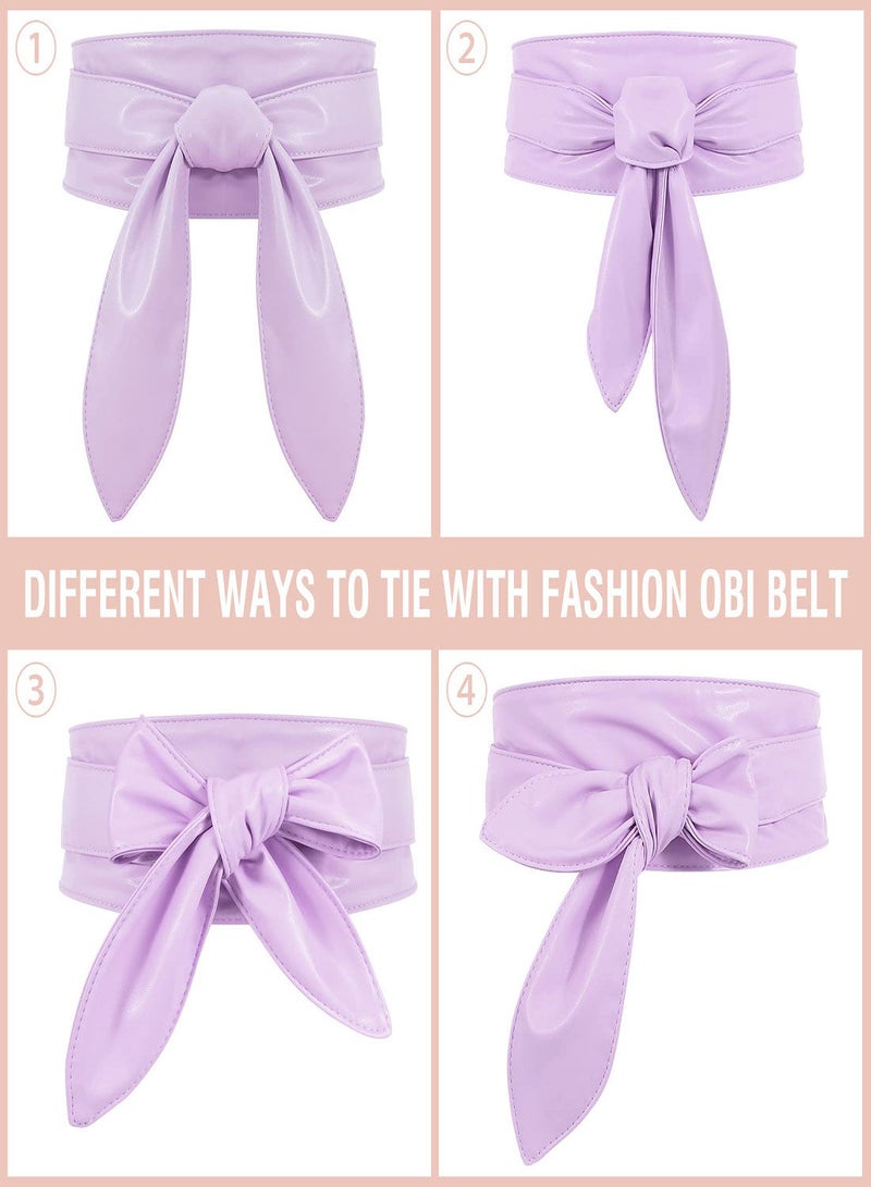 Women's Fashion Belt, Wide Girdle Soft and Versatile Elegant Bow Ribbon Extra Long Belt Chic Faux Leather Waist for Jeans, Dress Solid Color Belts