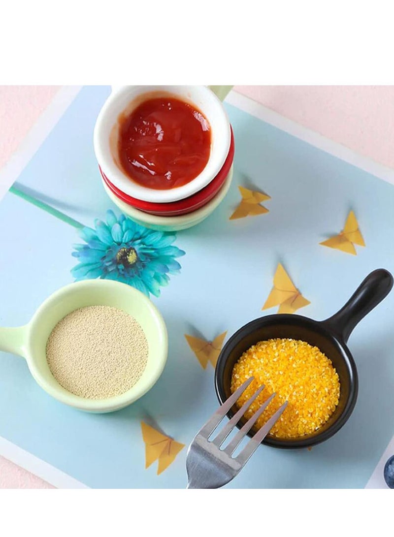 Ceramic Sauce Dishes Chip & Dip Sets Colorful Mini Bowl Set Ketchup Side Dish Tableware Condiment Relish Plate Seasoning Soy Stackable Ramekins with Grip Handle (Colorful 5 Pcs)