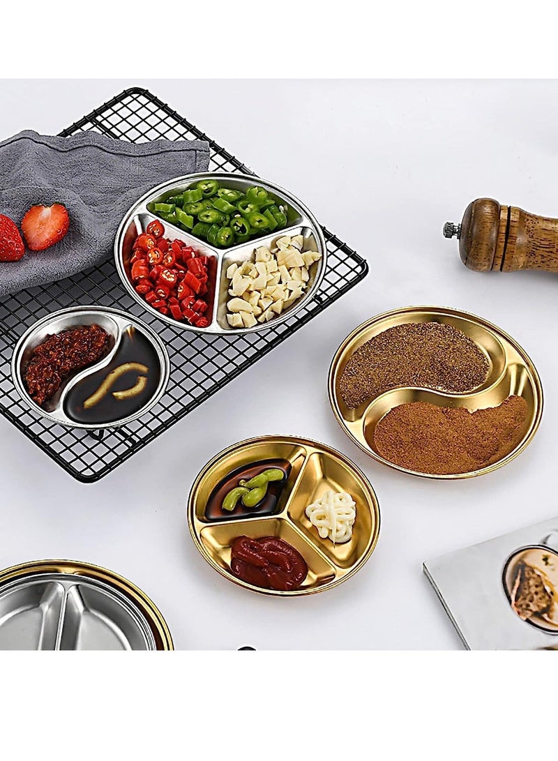 Appetizer Plates, Mini Sauce Dishes, Side Dish Bowls, Soy Dish, Small Bowl Dishes for BBQ Condiments, Appetizer, Dessert Sushi 3 sizes, large, medium and small 6 Pack Golden, Compartment