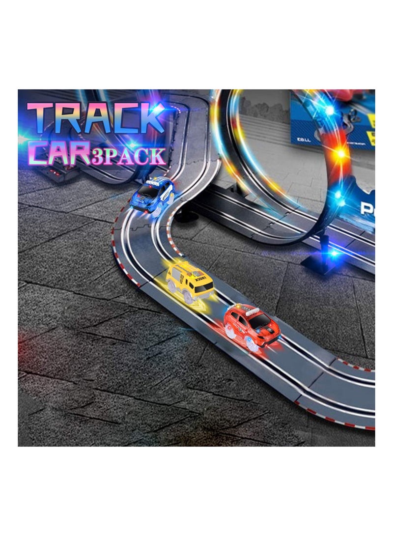 SYOSI Track Cars Replacement Only,Light Up Toy with 5 Flashing LED Lights Racing Car Accessories Compatible Magic Tracks and Most for Boys Girls (3 Pack)