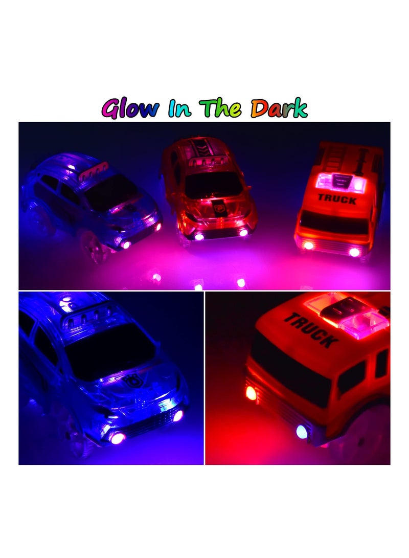 SYOSI Track Cars Replacement Only,Light Up Toy with 5 Flashing LED Lights Racing Car Accessories Compatible Magic Tracks and Most for Boys Girls (3 Pack)