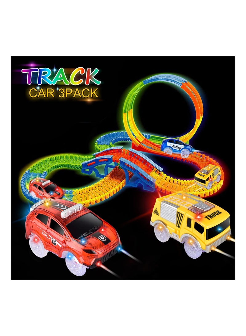 SYOSI Track Cars Replacement Only,Light Up Toy with 5 Flashing LED Lights Racing Car Accessories Compatible Magic Tracks and Most for Boys Girls (3 Pack)