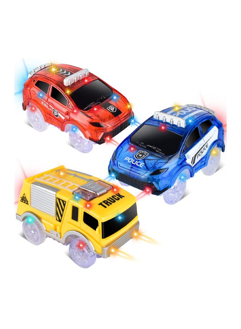 SYOSI Track Cars Replacement Only,Light Up Toy with 5 Flashing LED Lights Racing Car Accessories Compatible Magic Tracks and Most for Boys Girls (3 Pack)