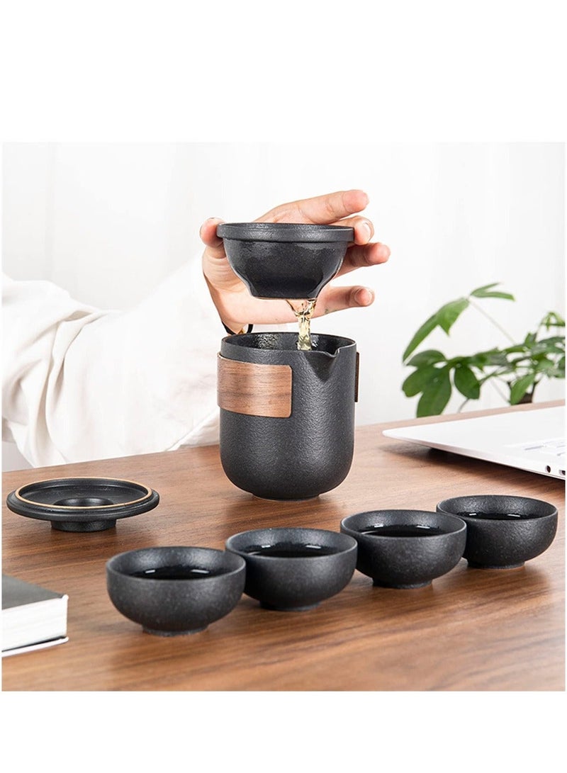 Tea Set, Chinese Kung Fu Teapot Ceramic Portable Travel Set with 1 and 4 Cups Used for Coffee, Suitable Home, Outdoor, Office, As A Gift Women