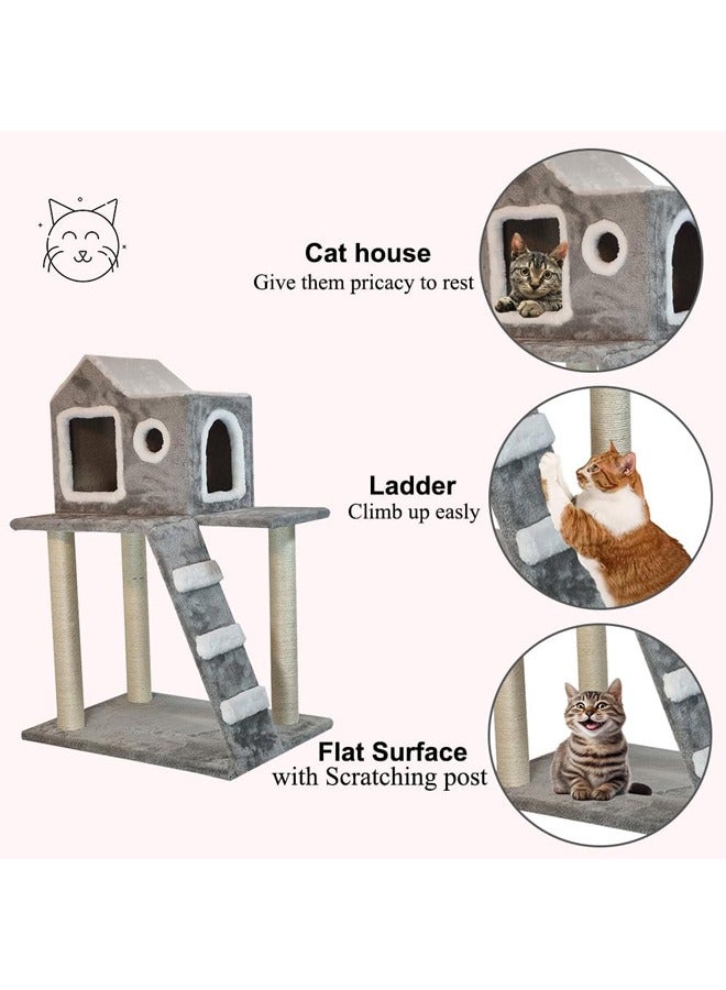 Cat tree Cat house,Grey color cat tree house,sisal posts and rest place for indoor cat easy to assembly Grey color,(95 cm height),cat tree house with ladder