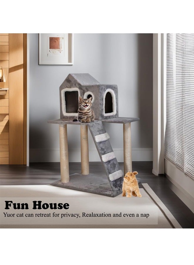 Cat tree Cat house,Grey color cat tree house,sisal posts and rest place for indoor cat easy to assembly Grey color,(95 cm height),cat tree house with ladder