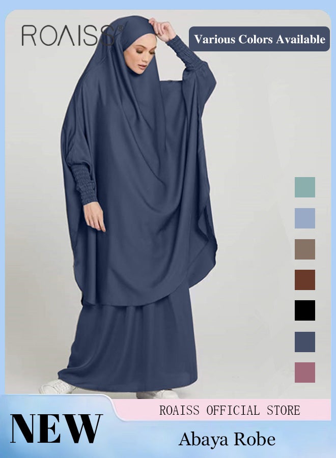 2-Piece Ladies Abaya Style Crew Neck Batwing Sleeve Solid Dress Ladies Ethnic Traditional Wear for Ladies Ramadan Eid al-Adha