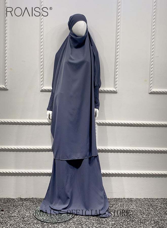 2-Piece Ladies Abaya Style Crew Neck Batwing Sleeve Solid Dress Ladies Ethnic Traditional Wear for Ladies Ramadan Eid al-Adha