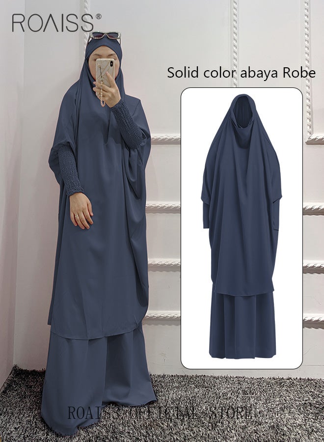 2-Piece Ladies Abaya Style Crew Neck Batwing Sleeve Solid Dress Ladies Ethnic Traditional Wear for Ladies Ramadan Eid al-Adha