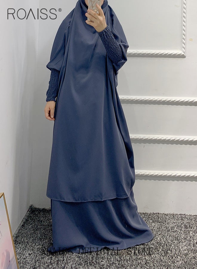 2-Piece Ladies Abaya Style Crew Neck Batwing Sleeve Solid Dress Ladies Ethnic Traditional Wear for Ladies Ramadan Eid al-Adha