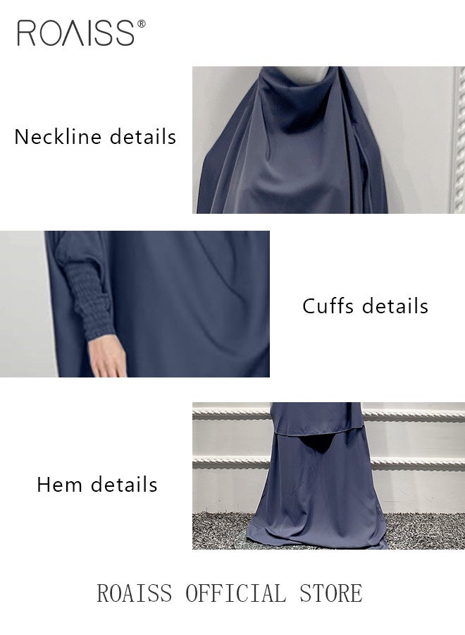 2-Piece Ladies Abaya Style Crew Neck Batwing Sleeve Solid Dress Ladies Ethnic Traditional Wear for Ladies Ramadan Eid al-Adha