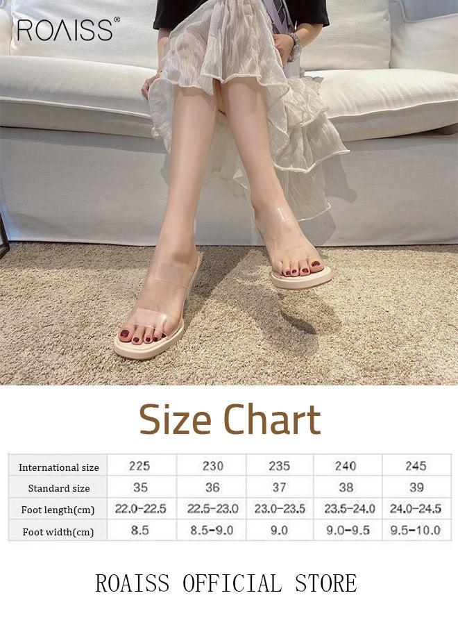 Women High Heels with Transparent One Strap Design Thick Heel High Heel Slippers Fashionable and Versatile for Daily Commuting