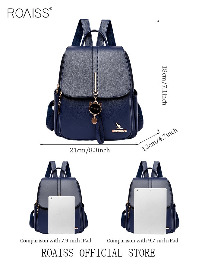 Women Leather Backpack with Cowhide Pattern Creative Cat Decoration Fashionable Travel Bag Short Distance Luggage Bag