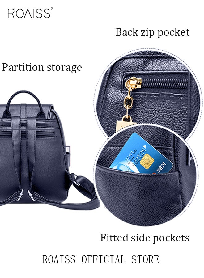 Women Leather Backpack with Cowhide Pattern Creative Cat Decoration Fashionable Travel Bag Short Distance Luggage Bag