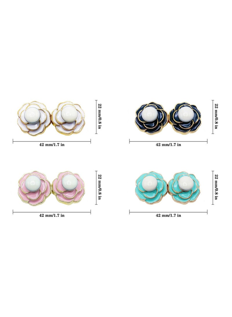 8 Sets Pant Waist Tightener for Rose Petals - Detachable Adjustable Jean Button Buckle Set Pins No Sewing Required Won't Pinch Skin Easy to Install 4 Style