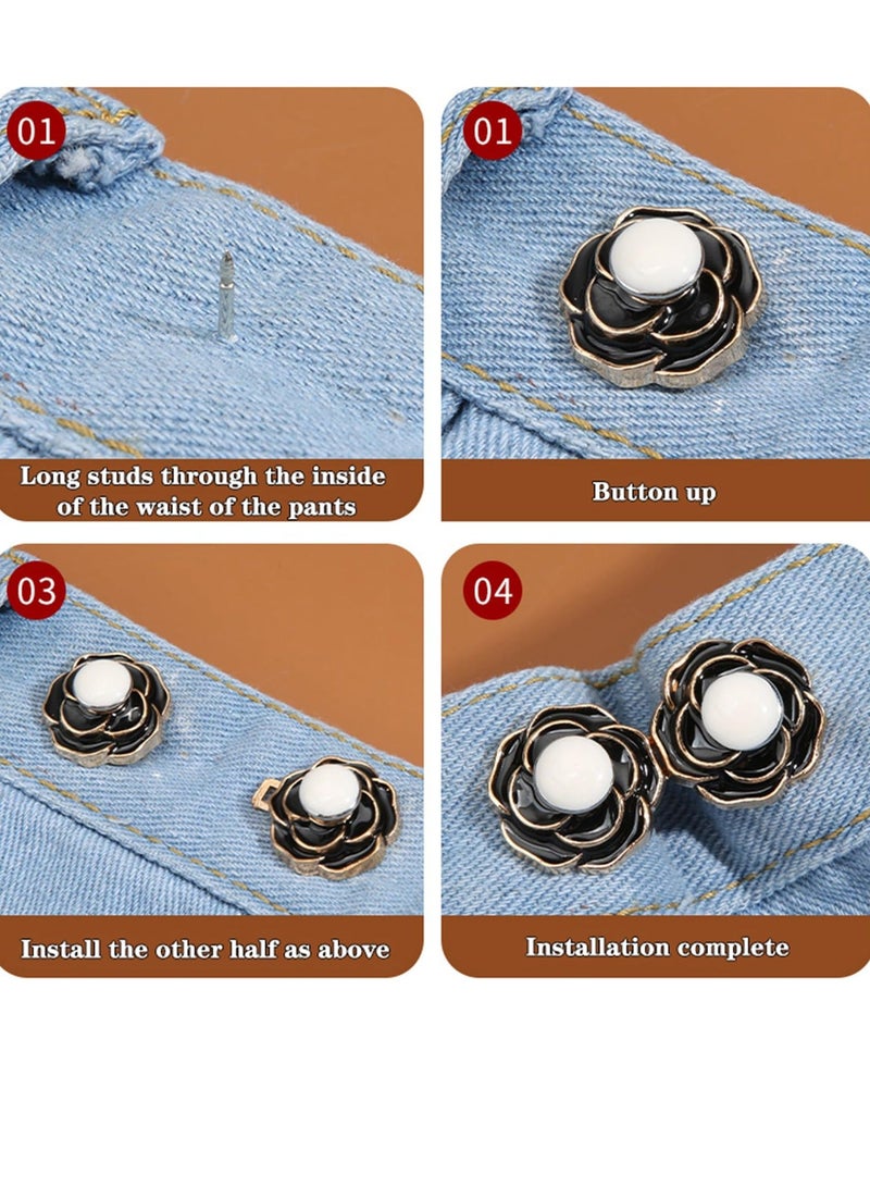8 Sets Pant Waist Tightener for Rose Petals - Detachable Adjustable Jean Button Buckle Set Pins No Sewing Required Won't Pinch Skin Easy to Install 4 Style