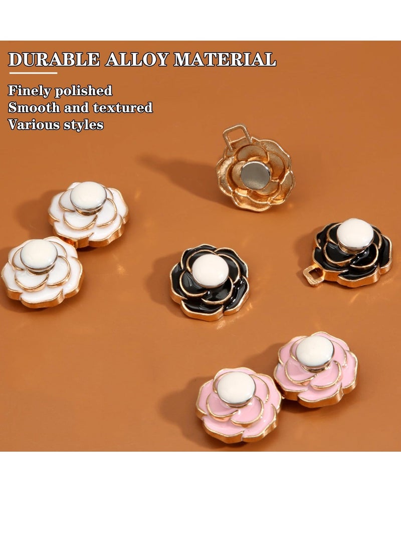 8 Sets Pant Waist Tightener for Rose Petals - Detachable Adjustable Jean Button Buckle Set Pins No Sewing Required Won't Pinch Skin Easy to Install 4 Style