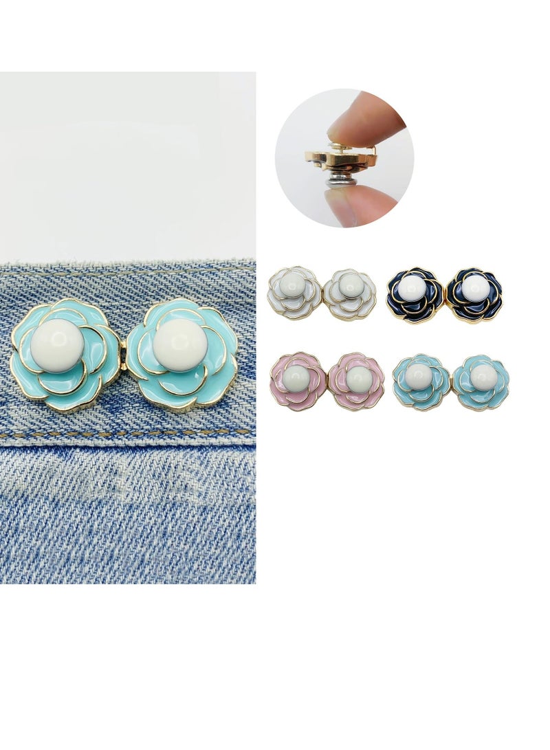 8 Sets Pant Waist Tightener for Rose Petals - Detachable Adjustable Jean Button Buckle Set Pins No Sewing Required Won't Pinch Skin Easy to Install 4 Style