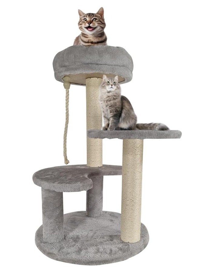 Cat tree Modern Tower,Grey color cat tree, Suitable For Indoor Small Cats, Equipped With Sisal Grab bar, Plush Bed, Cat Climbing Frame With Hanging playing rope, Suitable For Kittens, 66cm high