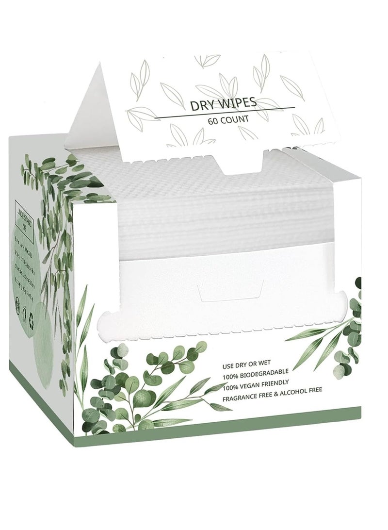 Disposable Face Towel Biodegradable Large Dry Wipes Extra Thick Soft Clean Facial Towels for Sensitive Skin Cleansing Nursing Travel Disposable Makeup Remover Wipes10×12 Inches 60 Count Box