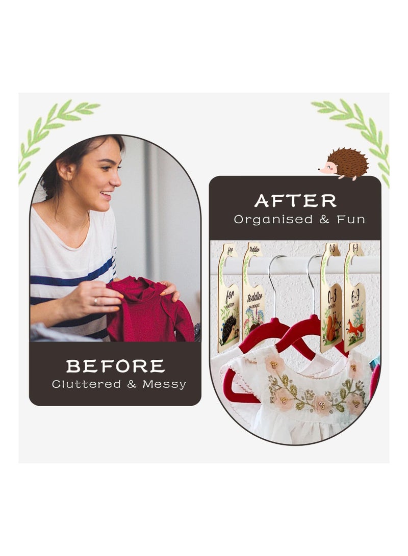 Wood Baby Clothes Wardrobe Dividers, Nursery Storage Organiser, Age Hanger Animal Design Closet Rail Dividers from Newborn to 24 Months Shower Gifts(8Pcs)