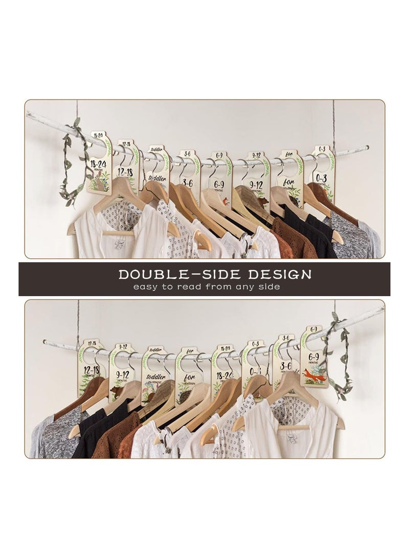 Wood Baby Clothes Wardrobe Dividers, Nursery Storage Organiser, Age Hanger Animal Design Closet Rail Dividers from Newborn to 24 Months Shower Gifts(8Pcs)