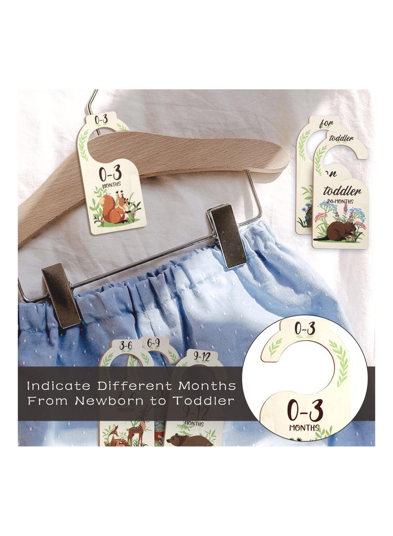 Wood Baby Clothes Wardrobe Dividers, Nursery Storage Organiser, Age Hanger Animal Design Closet Rail Dividers from Newborn to 24 Months Shower Gifts(8Pcs)