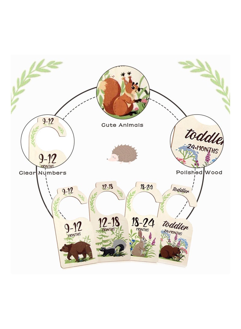 Wood Baby Clothes Wardrobe Dividers, Nursery Storage Organiser, Age Hanger Animal Design Closet Rail Dividers from Newborn to 24 Months Shower Gifts(8Pcs)