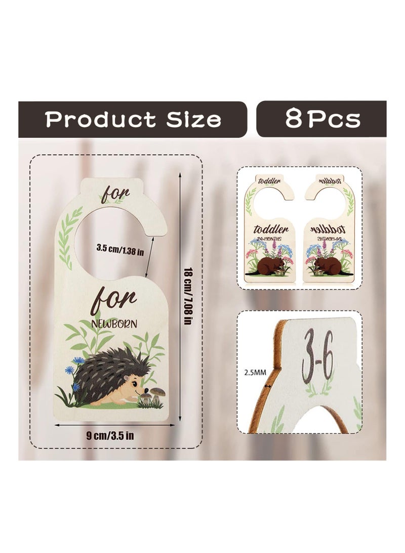 Wood Baby Clothes Wardrobe Dividers, Nursery Storage Organiser, Age Hanger Animal Design Closet Rail Dividers from Newborn to 24 Months Shower Gifts(8Pcs)