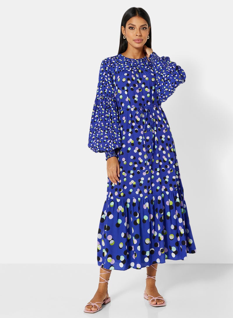 Printed Midi Dress Blue