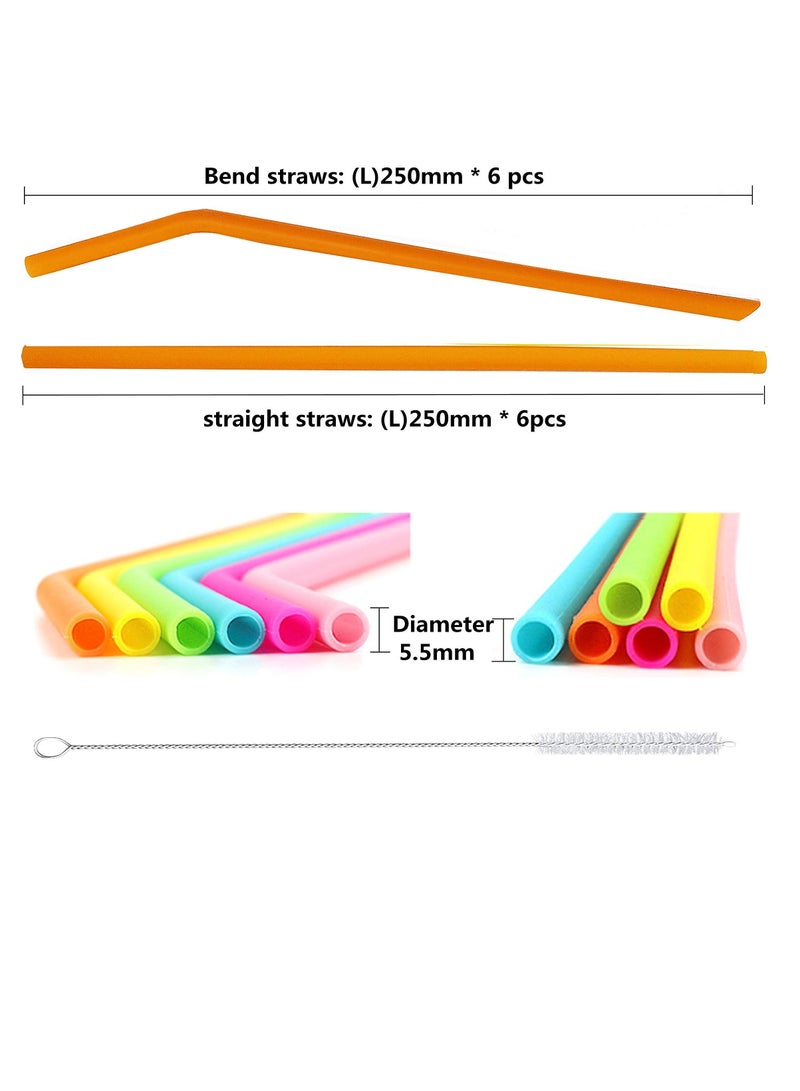 12PCS Reusable Flexible Straws for Toddlers & Kids, BPA-Free Silicone Straws with Cleaning Brushes Extra Long Straws Sustainable Straw Set Washable Drinking Straws for 30oz 20oz Tumblers