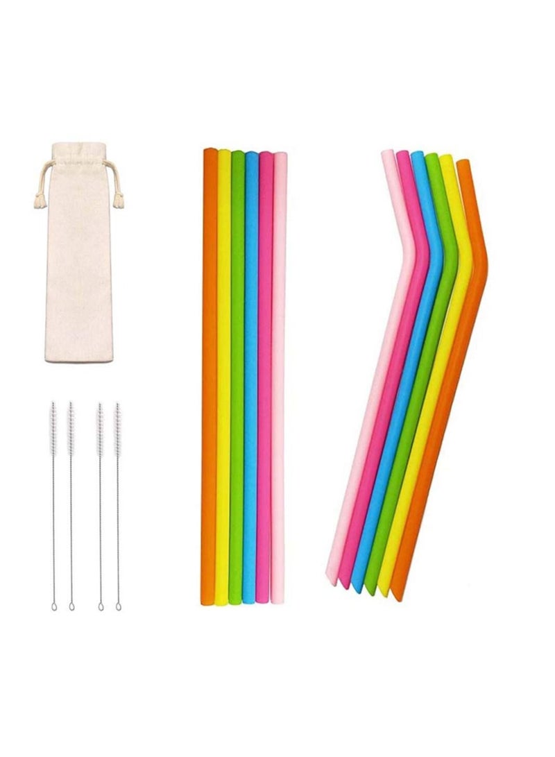 12PCS Reusable Flexible Straws for Toddlers & Kids, BPA-Free Silicone Straws with Cleaning Brushes Extra Long Straws Sustainable Straw Set Washable Drinking Straws for 30oz 20oz Tumblers