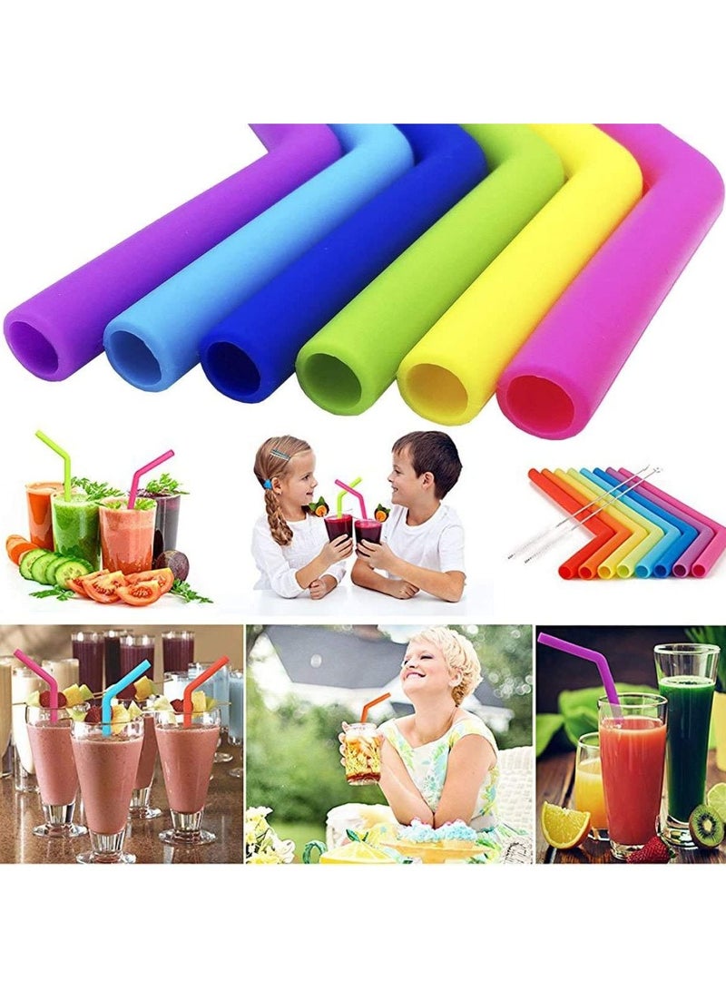 12PCS Reusable Flexible Straws for Toddlers & Kids, BPA-Free Silicone Straws with Cleaning Brushes Extra Long Straws Sustainable Straw Set Washable Drinking Straws for 30oz 20oz Tumblers