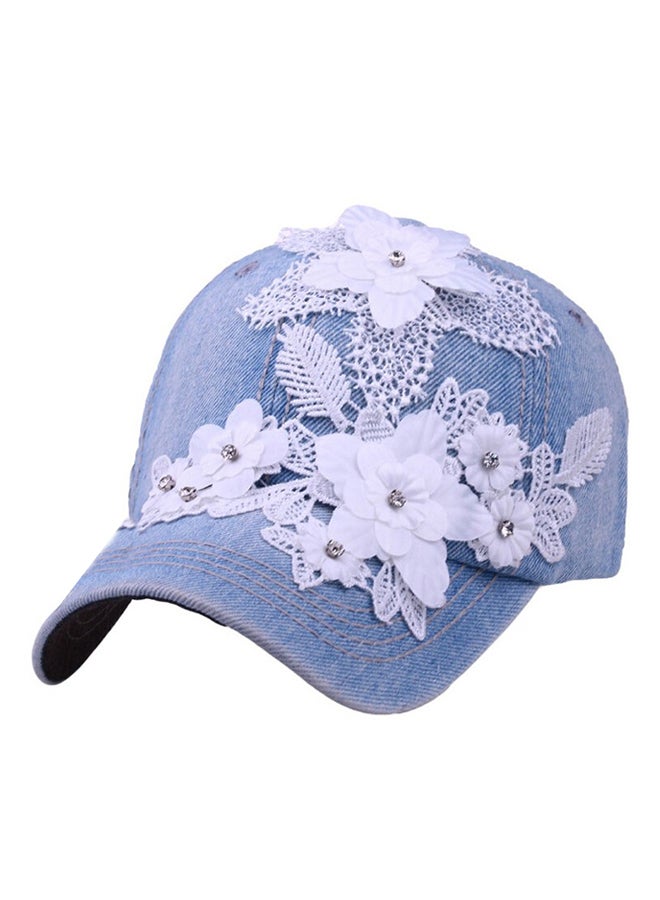 Flower With Lace Rhinestone Embellished Cap HL273 Blue