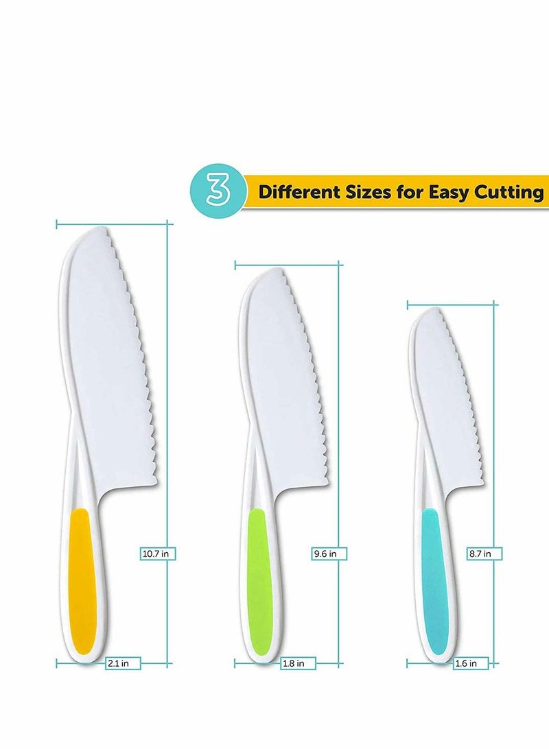 3-Piece Kids Plastic Fruit Knife Kids Cooking Tools - Firm Grip, Serrated Edges Can Cut Fruits, Salads, Cakes, Lettuce