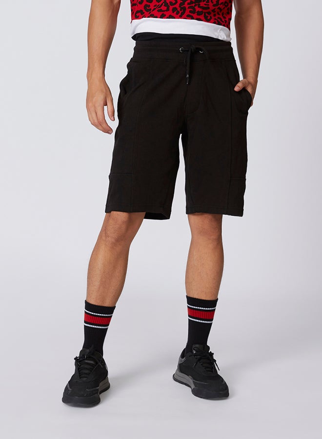 Slim Fit Textured Shorts with Drawstring Waistband Black