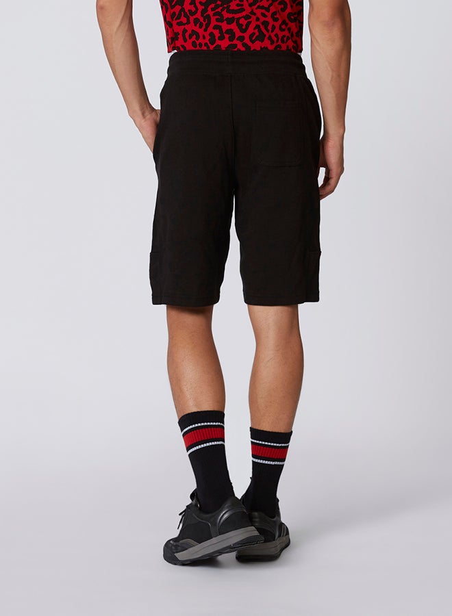 Slim Fit Textured Shorts with Drawstring Waistband Black