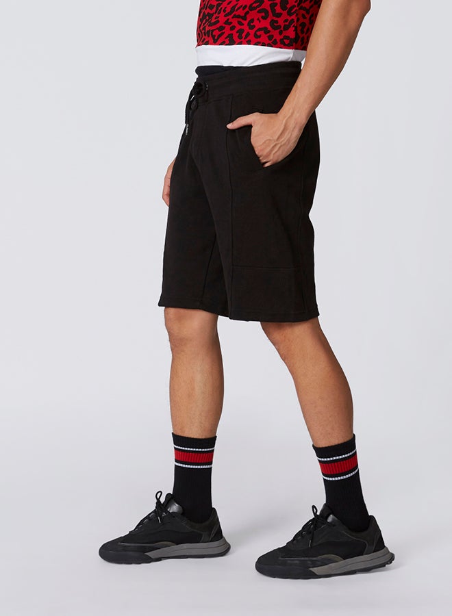 Slim Fit Textured Shorts with Drawstring Waistband Black