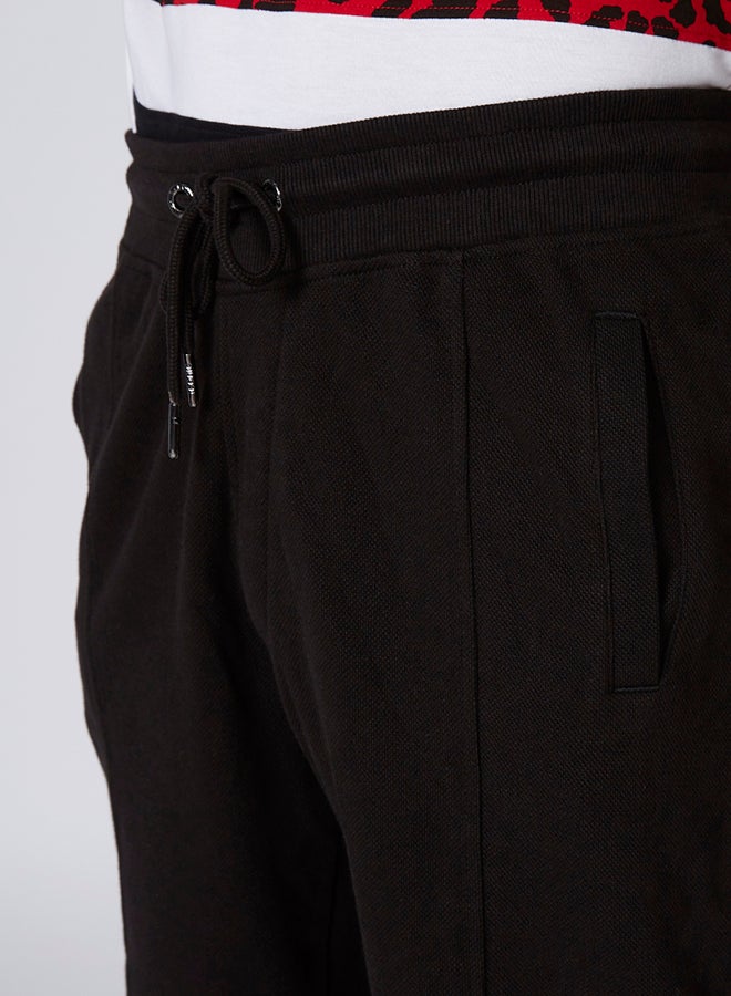 Slim Fit Textured Shorts with Drawstring Waistband Black