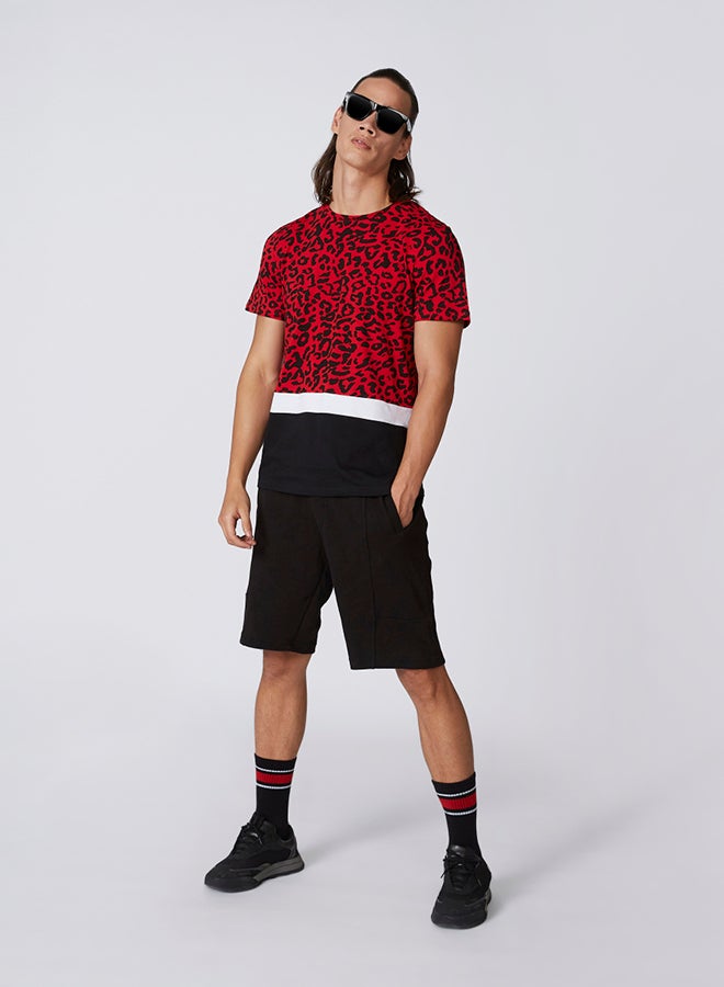 Slim Fit Textured Shorts with Drawstring Waistband Black